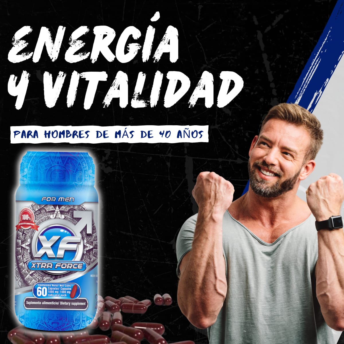 Vigorizante masculino, Próstata Sana, Xtraforce 100% Garantizado  Frasco 180 Cápsulas