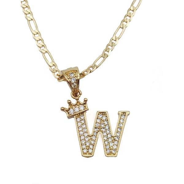 Cadena y dije de brillos con corona de oro laminado letra "Q"