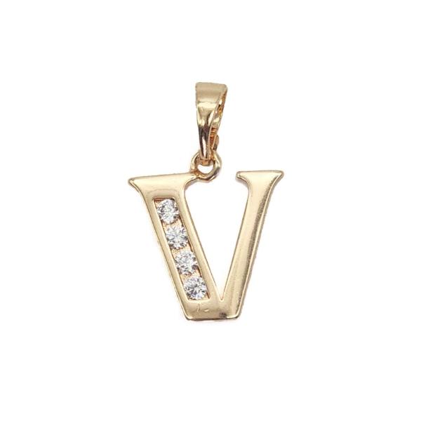 Cadena y dije de oro laminado letra "V"