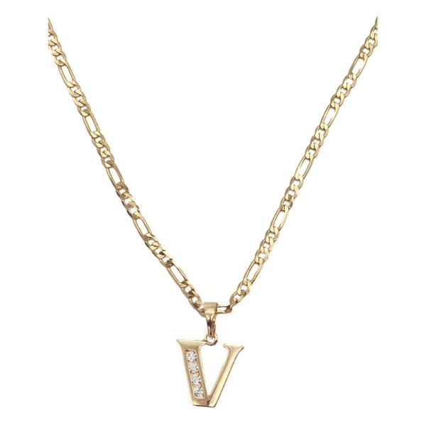 Cadena y dije de oro laminado letra "V"
