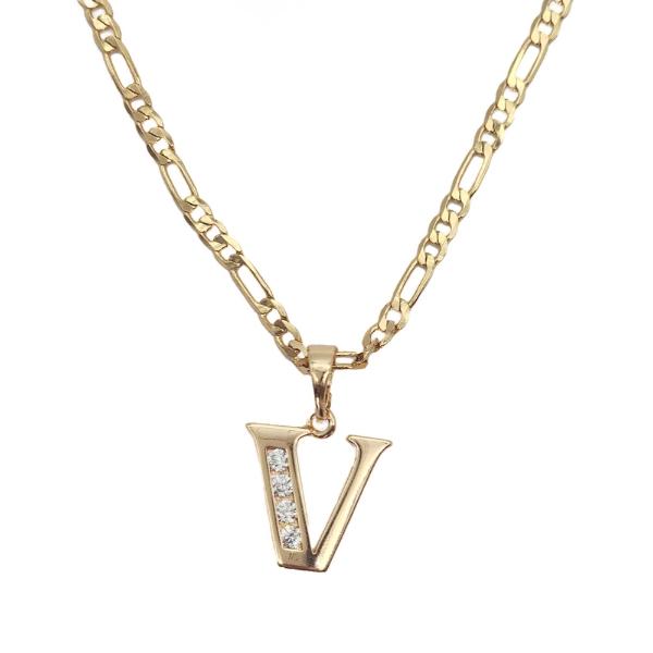 Cadena y dije de brillos con corona de oro laminado letra "M"