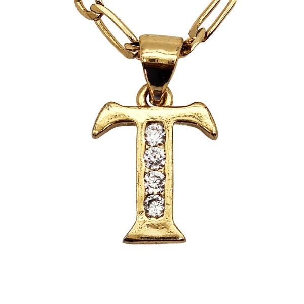 Cadena y dije de oro laminado letra "T"