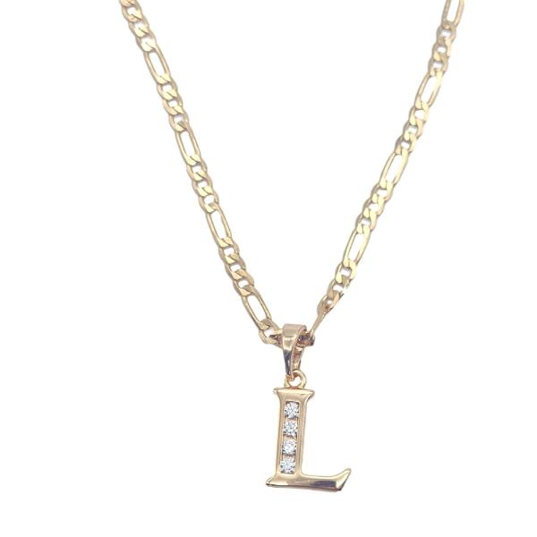 Cadena y dije de oro laminado letra "L"