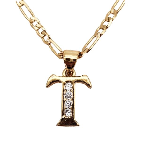 Cadena y dije de oro laminado letra "T"