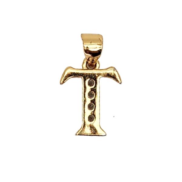 Cadena y dije de oro laminado letra "T"