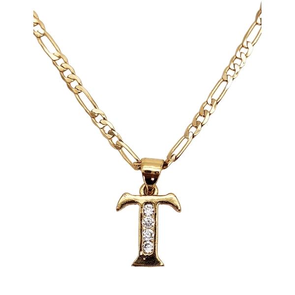 Cadena y dije de oro laminado letra "T"