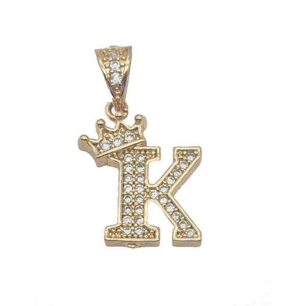 Cadena y dije de brillos con corona de oro laminado letra "K"