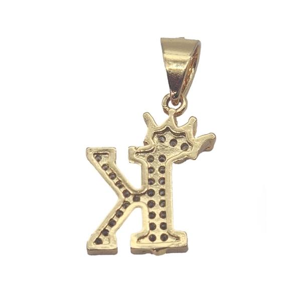 Cadena y dije de brillos con corona de oro laminado letra "K"