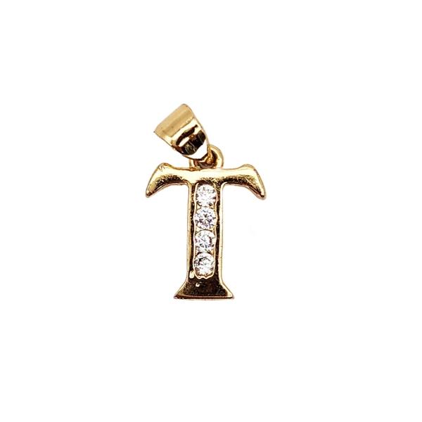 Cadena y dije de oro laminado letra "T"