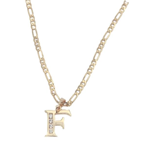 Cadena y dije de oro laminado letra "F"