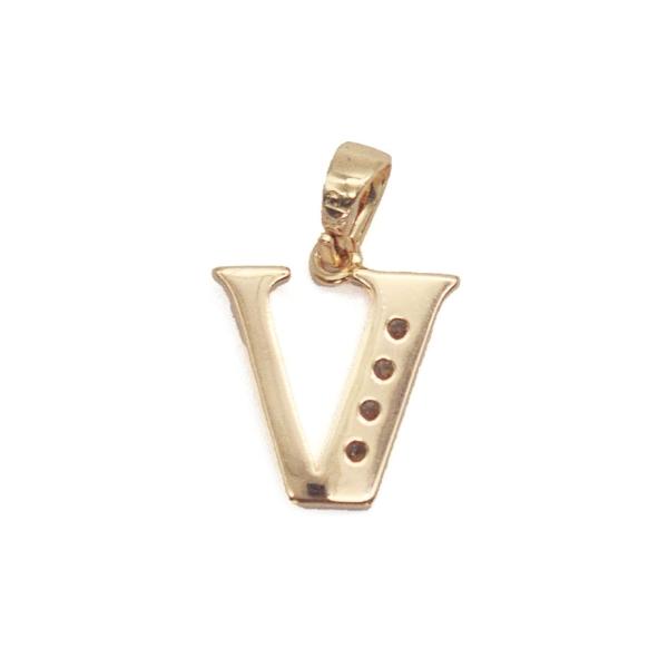 Cadena y dije de oro laminado letra "V"
