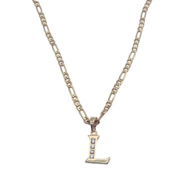 Cadena y dije de oro laminado letra "L"