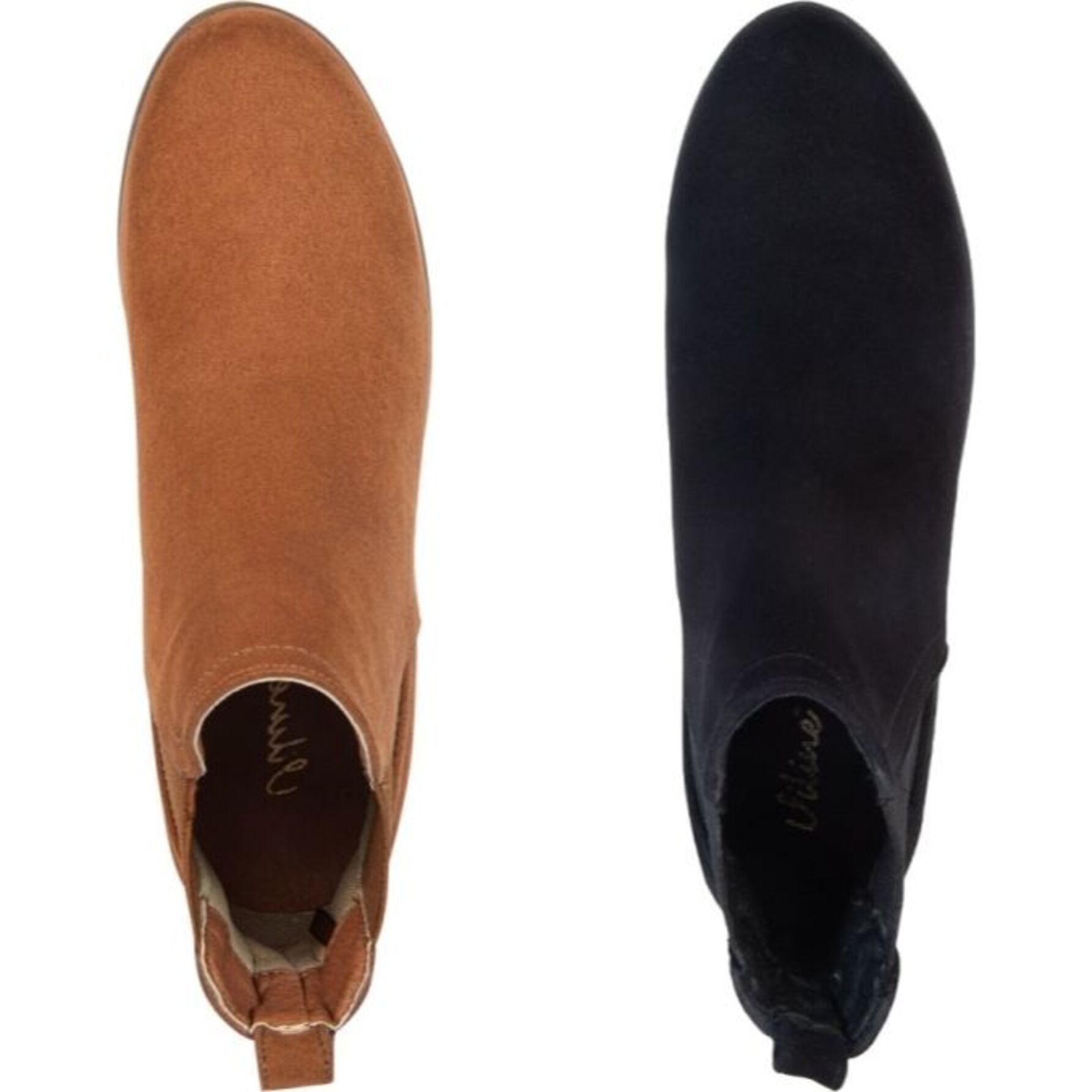 Kit de 2 pares de botas para mujer, tipo botín confort, con resorte, acabado ante, marca Vi Line, colores negro y café, mod. 1182068