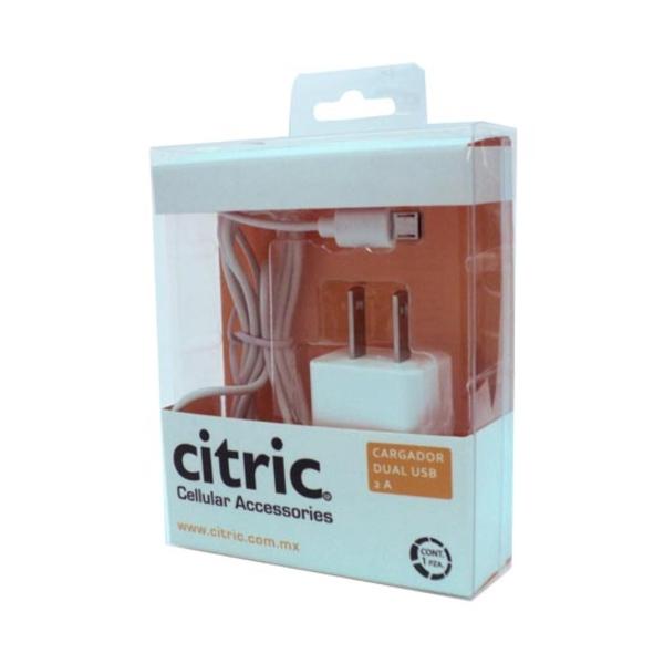 Citric Cargador Dual Micro USB V8 2A Carga Rápida USB 2.0 Pared Certificado