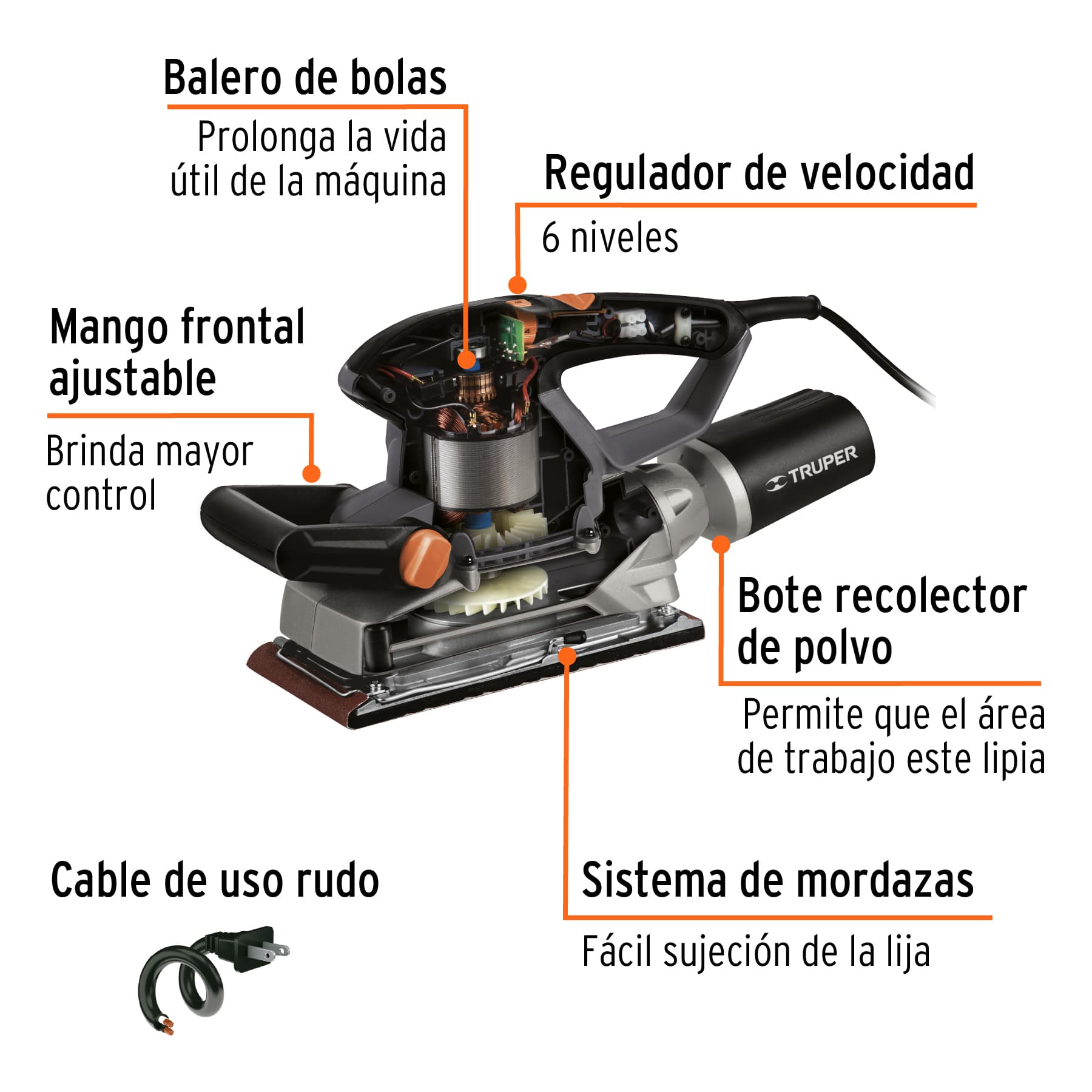 Lijadora orbital industrial 1/2 hoja 360 W, TRUPER 