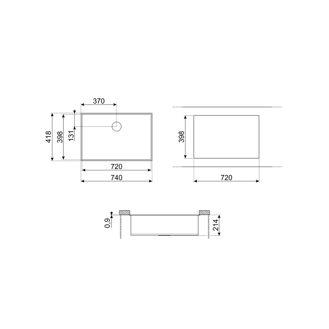 Tarja Sencilla Submontar Smeg VSTQ72-2 de 72 Cm en Acero Inox Cepillado