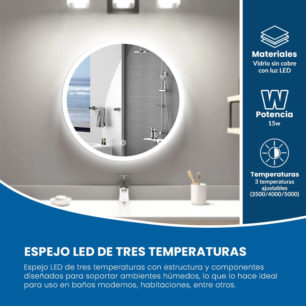 ESPEJO LED MIL LUCES CIRCULAR 3 TONOS 