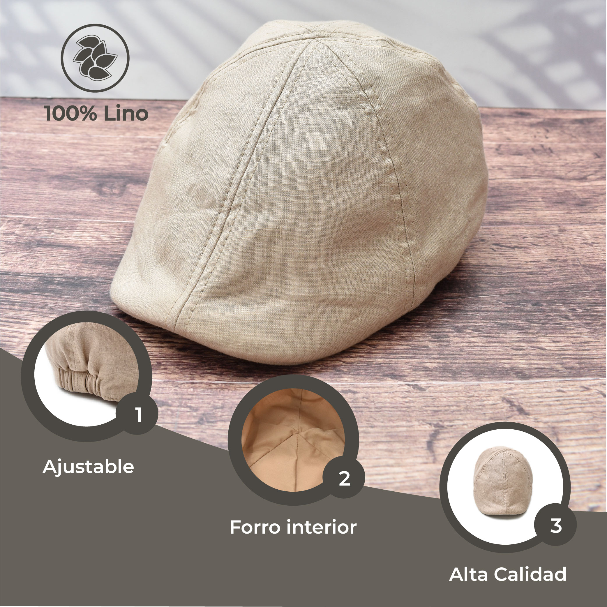 Gorra Boina Beige de Lino Para Caballero