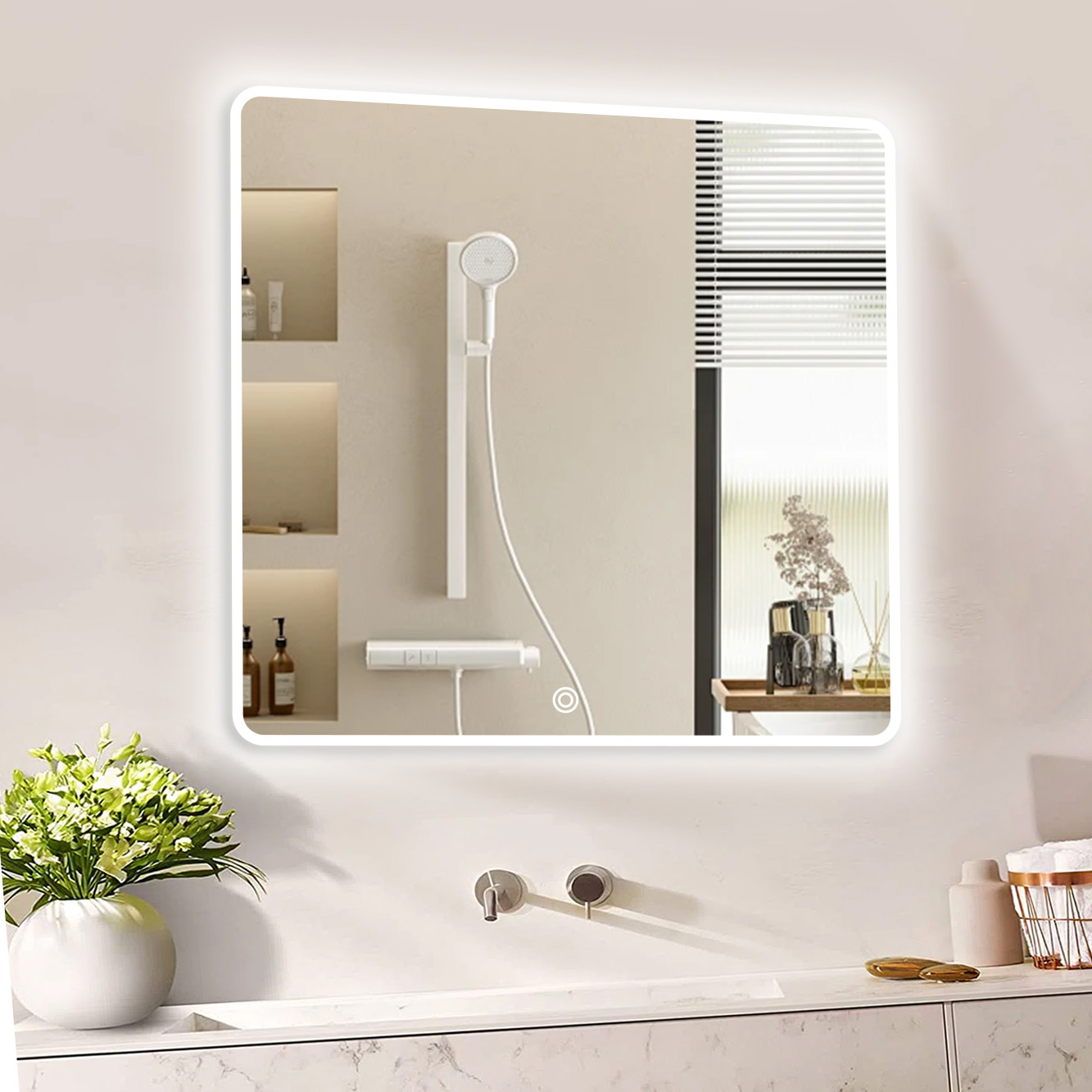 ESPEJO LED CUADRADO MIL LUCES 3 TEMPERATURAS DE LUZ 