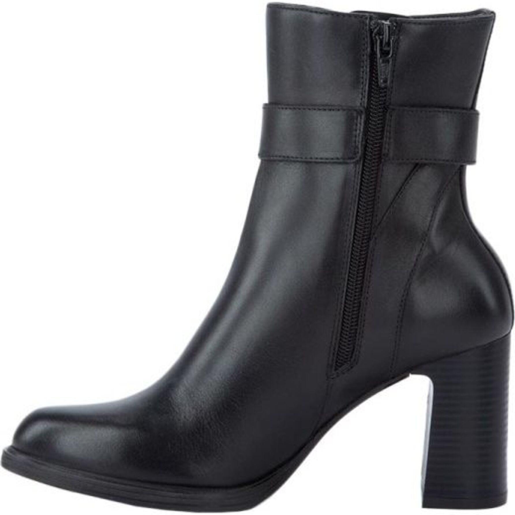 Botas para mujer, de vestir, de piel, con tacón de altura media y ancho, cortas, acabado napa, marca Flexi, color negro, mod. 1160333