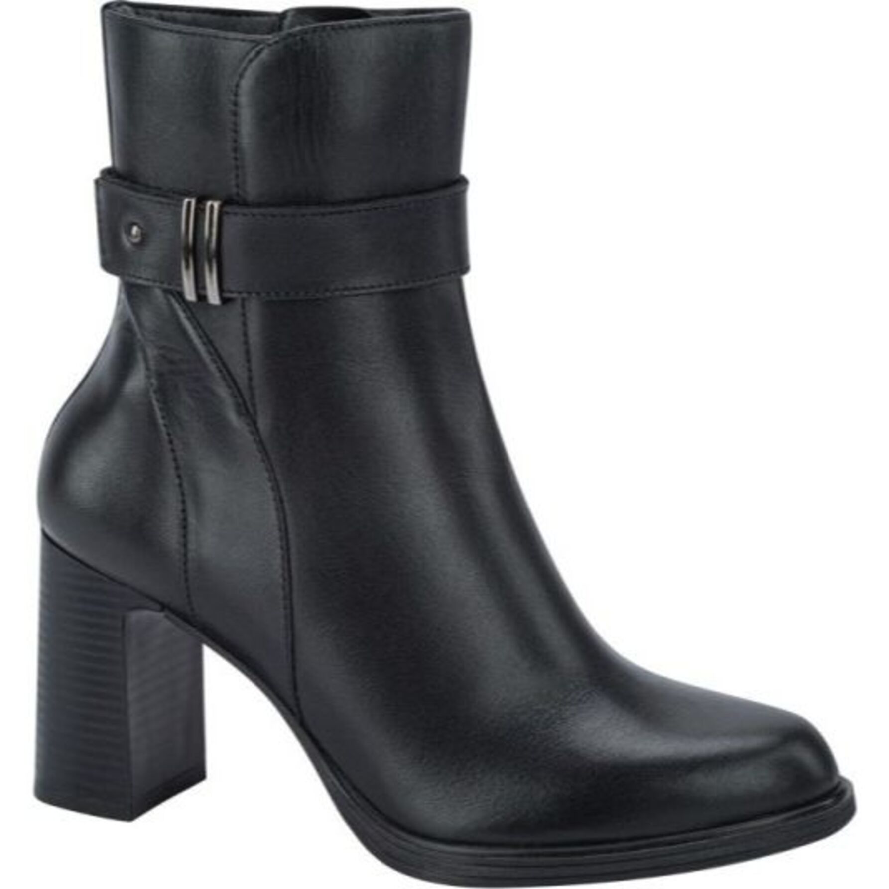 Botas para mujer, de vestir, de piel, con tacón de altura media y ancho, cortas, acabado napa, marca Flexi, color negro, mod. 1160333