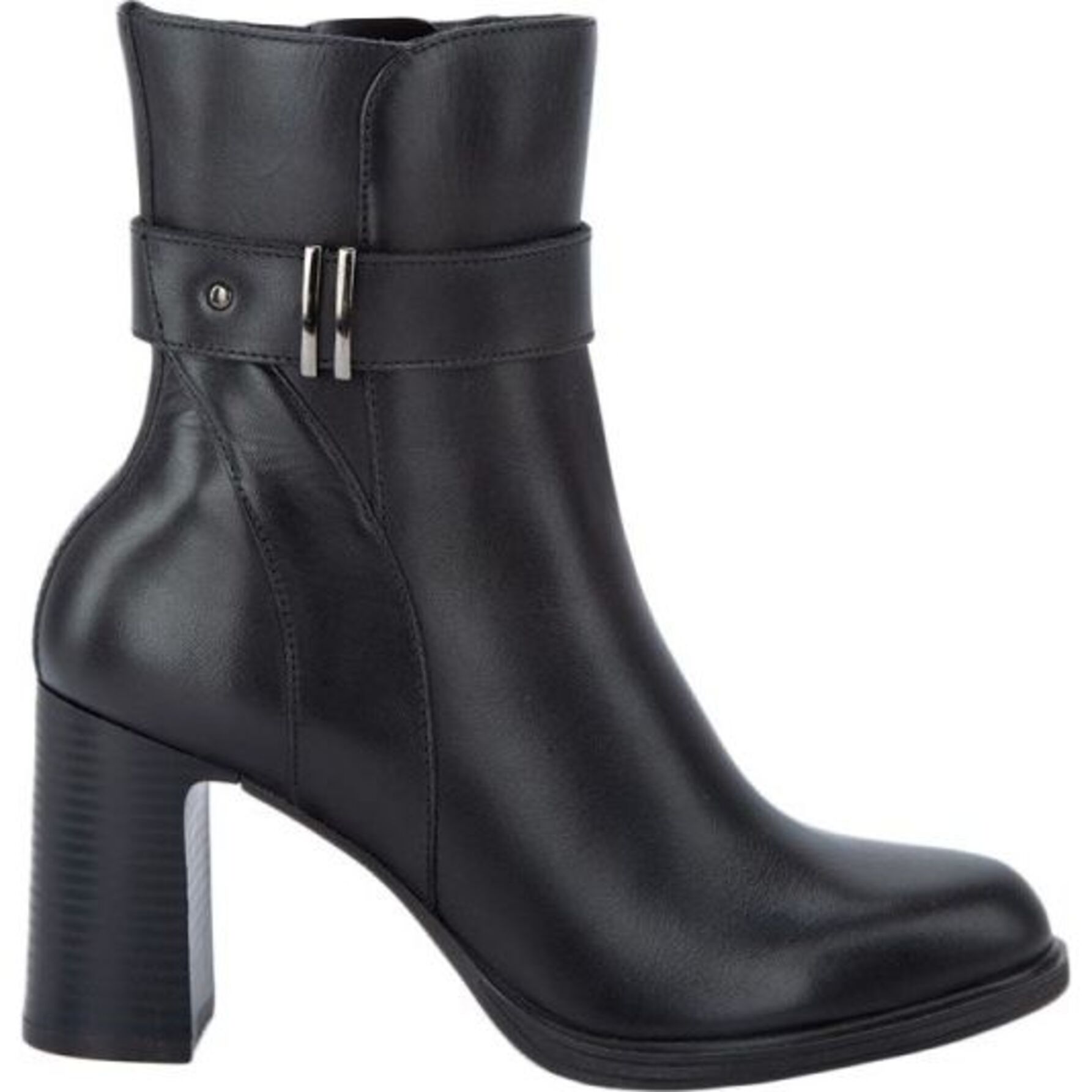 Botas para mujer, de vestir, de piel, con tacón de altura media y ancho, cortas, acabado napa, marca Flexi, color negro, mod. 1160333