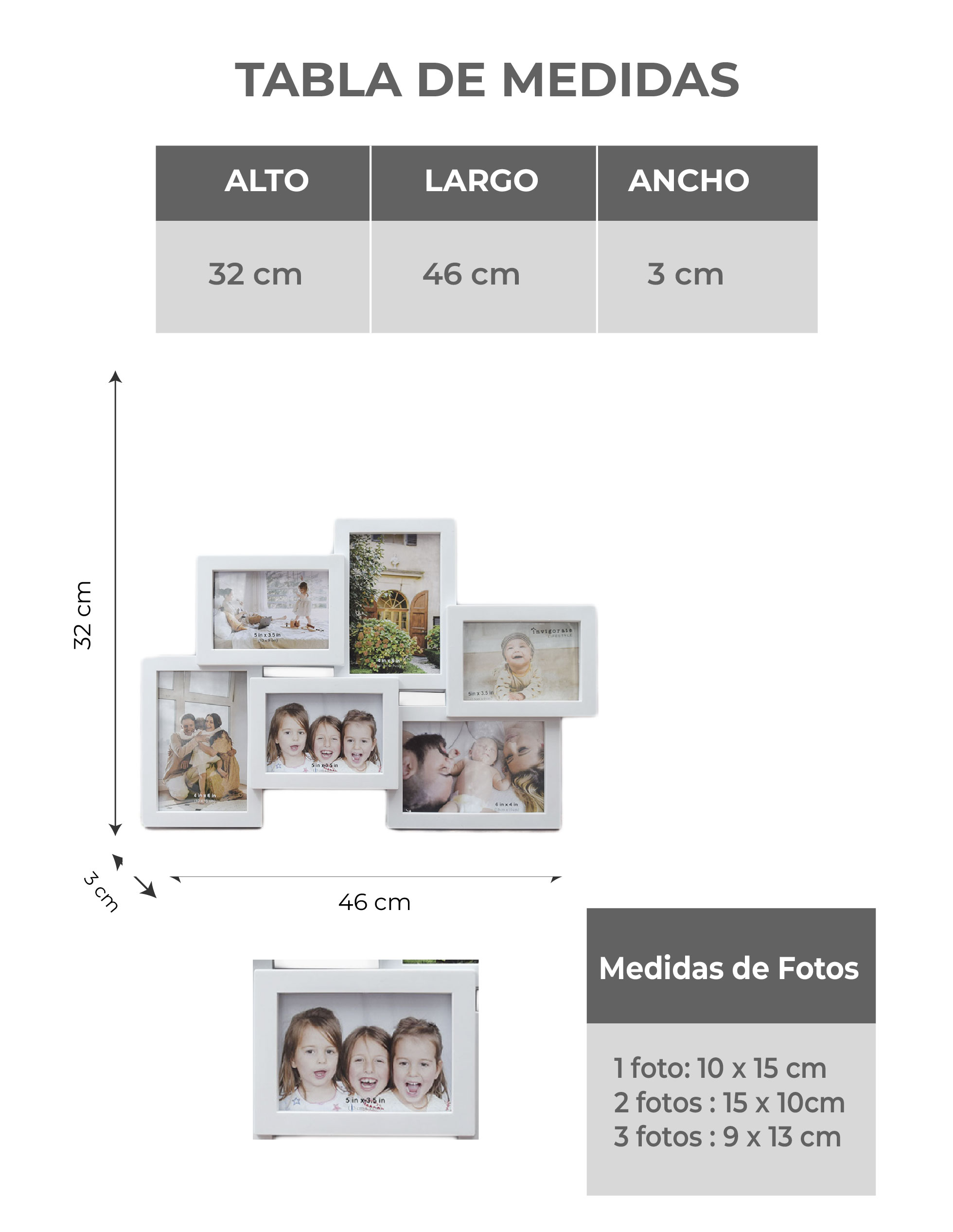 Portarretrato Múltiple 6 Fotos Blanco 