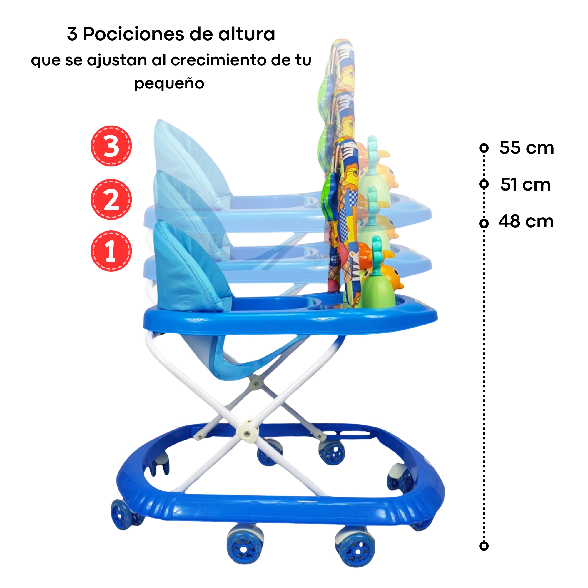 Andadera para Bebe Plegable, Andador 8 Llantas de Gel Ballena - Azul