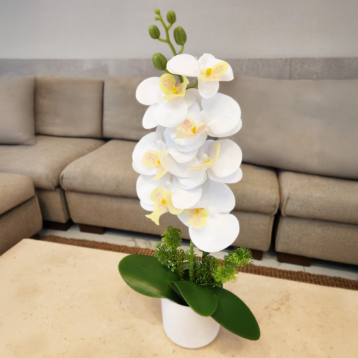 Planta artificial moderna con maceta decorativa Real Style Orquídea Compacta Pack de 2 unidades de 40cm de alto Artego para hogar sala comercio oficina Novia