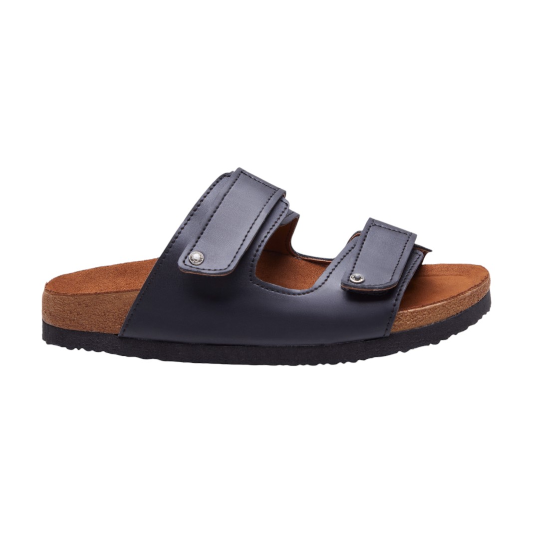 Sandalias Azul Marino Casuales Con Doble Broche Para Mujer Suela de Corcho Calzado Watanabe