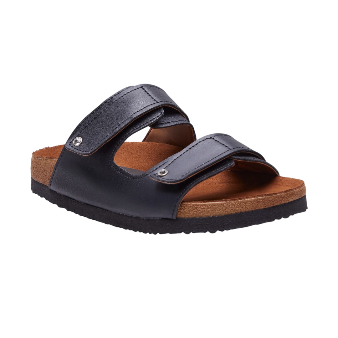 Sandalias Azul Marino Casuales Con Doble Broche Para Mujer Suela de Corcho Calzado Watanabe