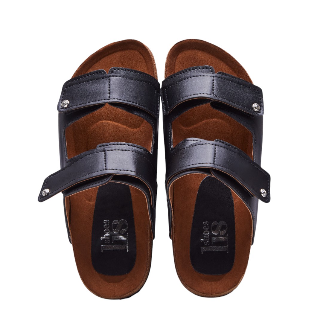 Sandalias Azul Marino Casuales Con Doble Broche Para Mujer Suela de Corcho Calzado Watanabe
