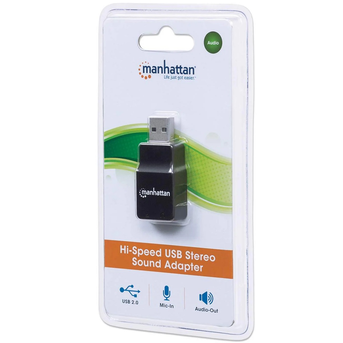 Convertidor Adaptador de Audio Manhattan Estereo USB a 3.5mm Alta Velocidad 152754