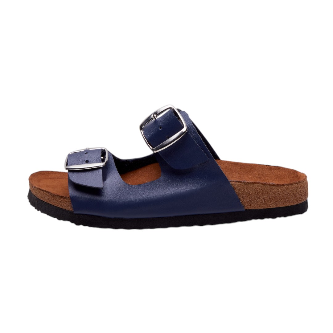 Sandalias Azul Marino Casuales Con Doble Hebilla Para Mujer Suela de Corcho Calzado Watanabe