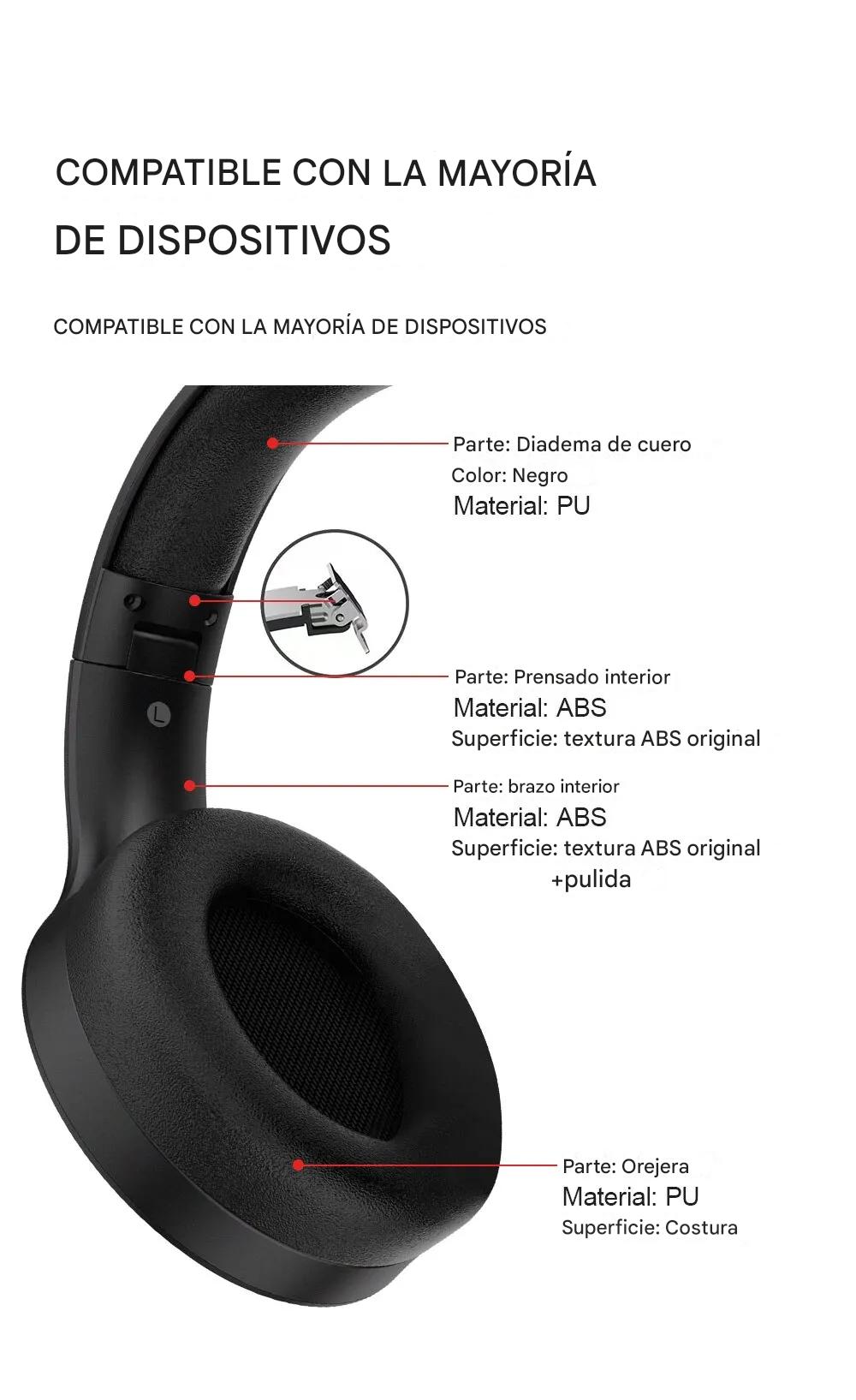 Diadema Auriculares inalámbricos con Bluetooth audífonos estéreo plegables rosa micrófono sonido HD