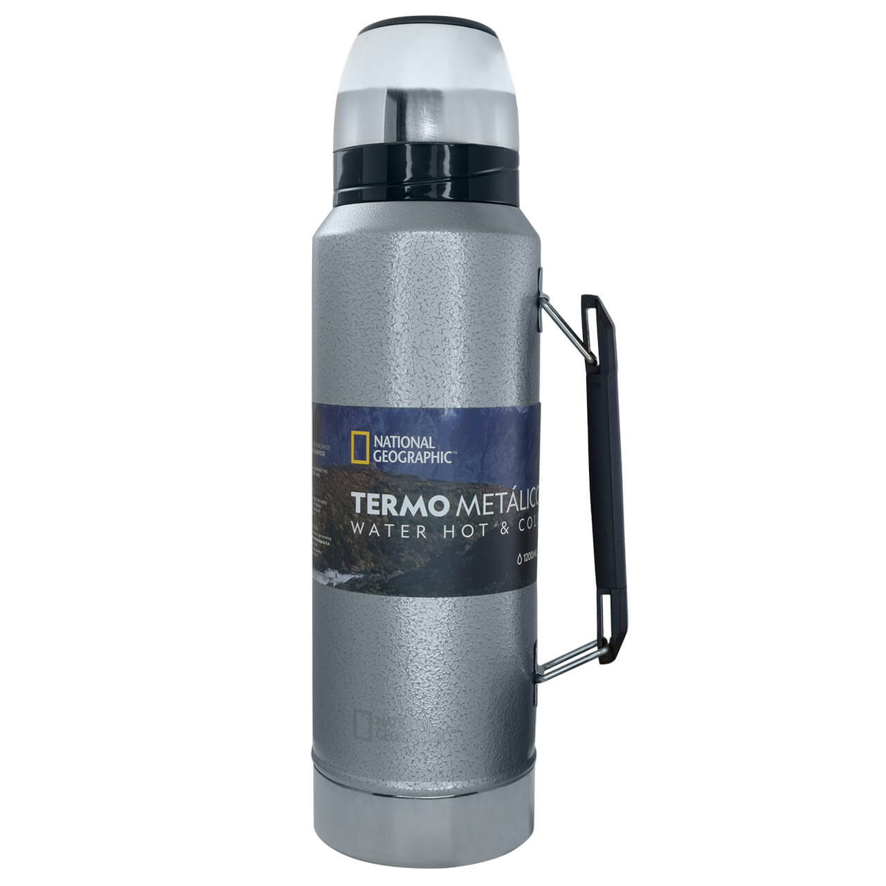 Termo metálico Nat Geo THNG13, acero inoxidable de 1200 ml, gris martillado