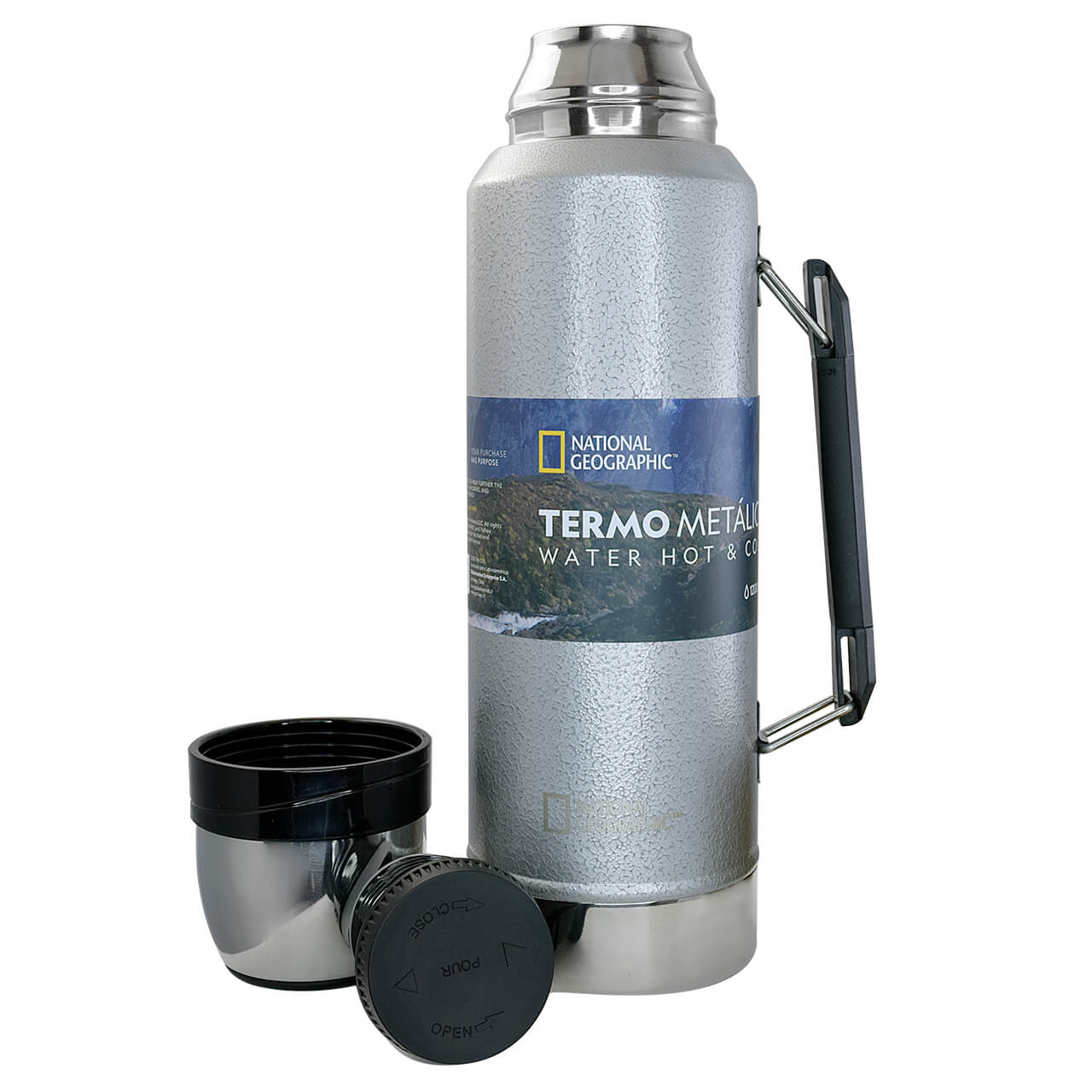 Termo metálico Nat Geo THNG13, acero inoxidable de 1200 ml, gris martillado