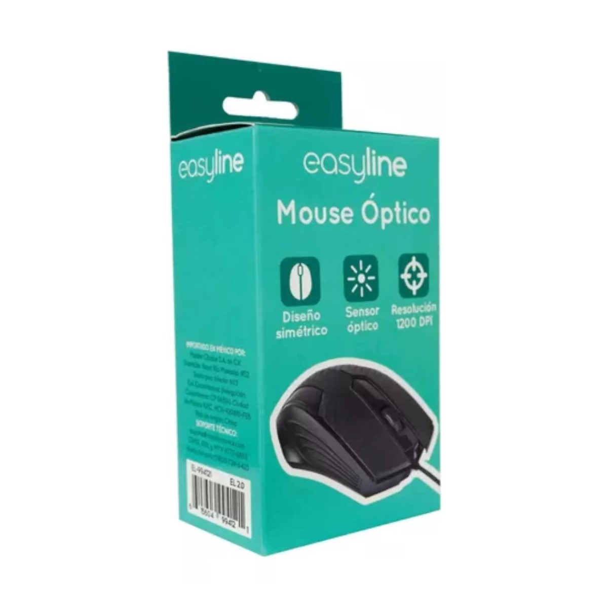 MOUSE OPTICO EASY LINE 1200 DPI WIN XP VISTA/7/8/8.1 MAC OS X USB NEGRO CABLE USB EL-994121 OFICINA
