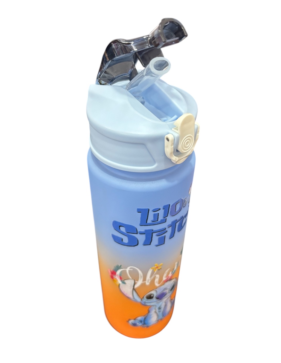 Termo de plástico Stitch morado con naranja de 750 ML