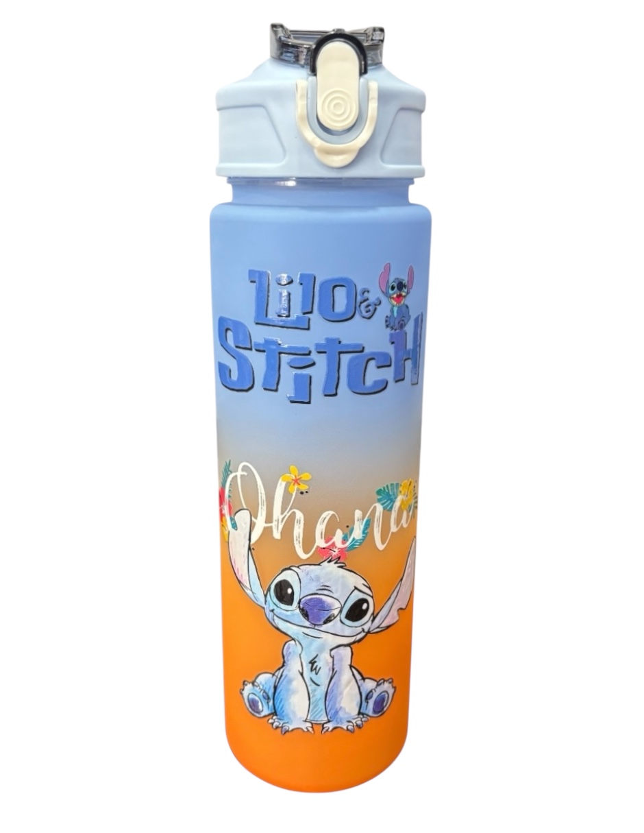 Termo de plástico Stitch morado con naranja de 750 ML