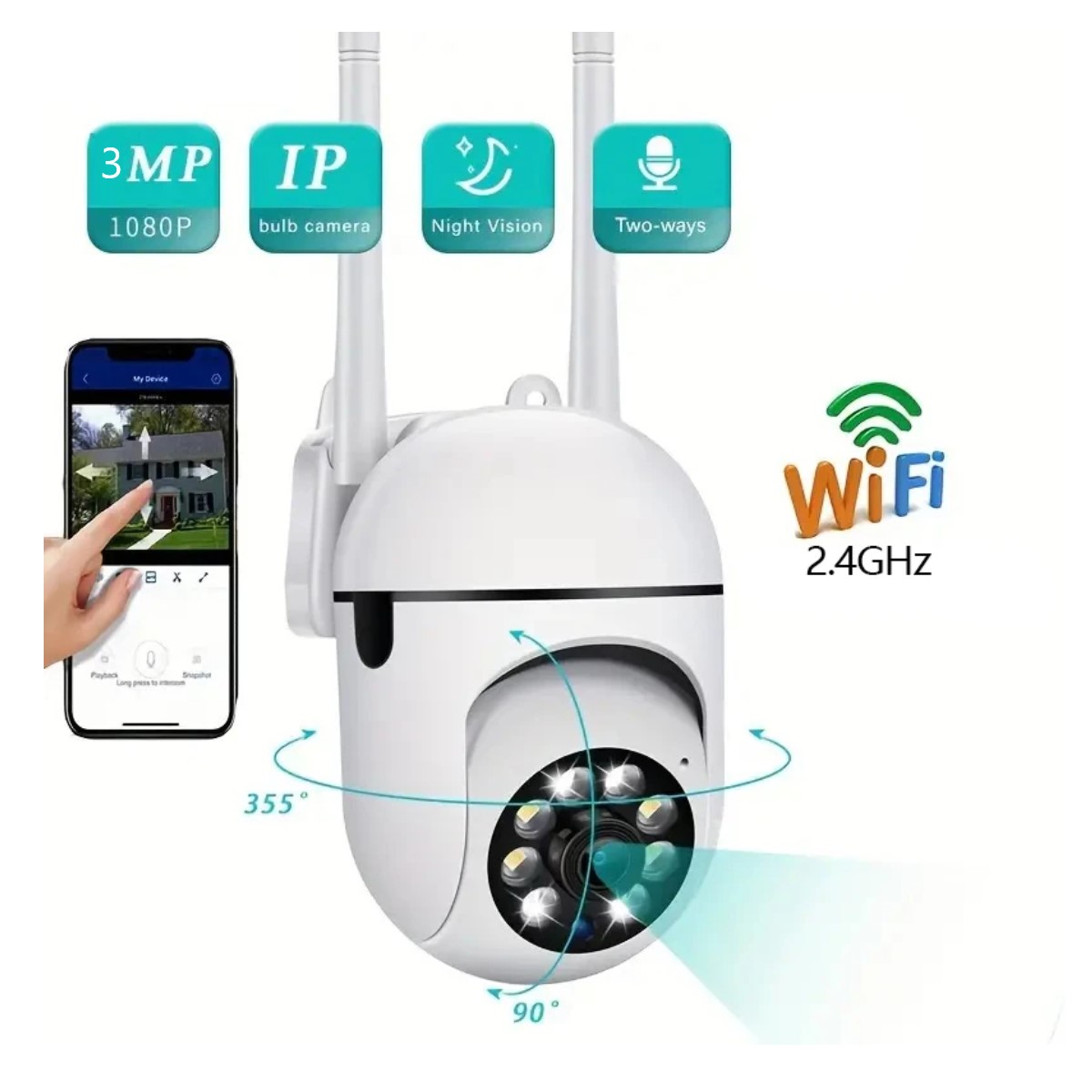 Cámara WiFi 3MP IP PTZ hogar Audio nocturno Color vigilancia inalámbrica CCTV seguridad blanco 360