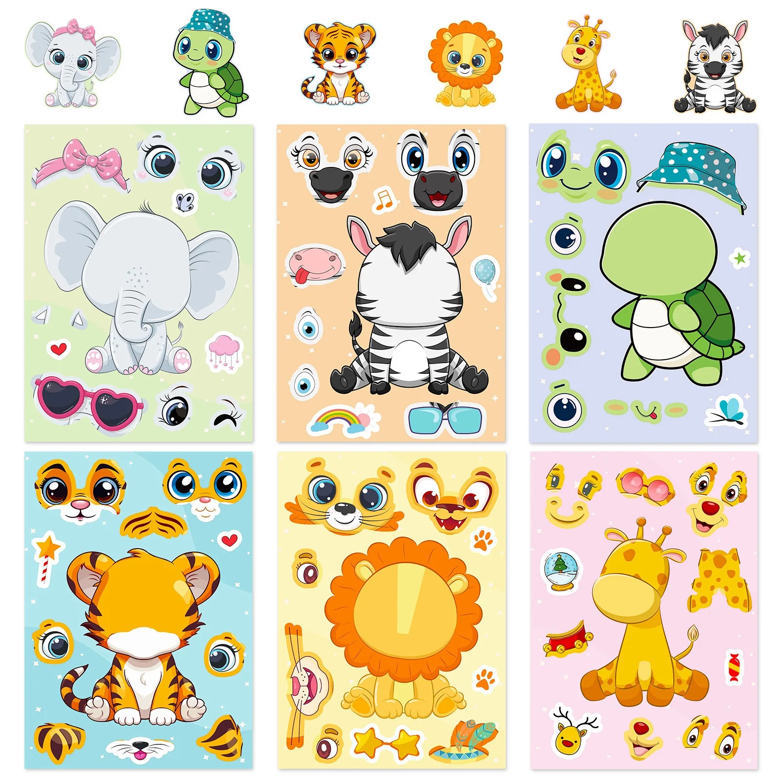 18 Etiquetas Armar DIY Caricatura Animales Tortuga Elefante Calcomanías Pegatinas