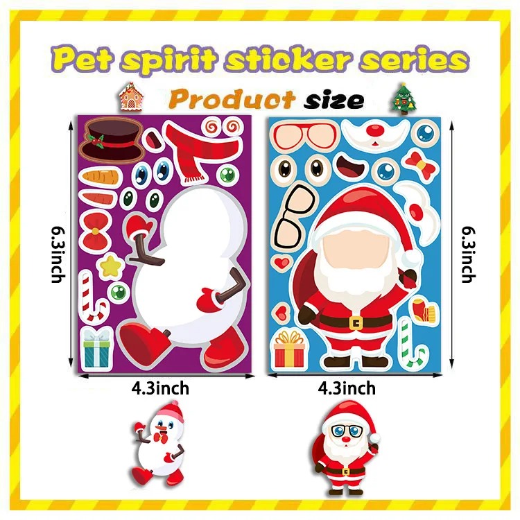 24 Etiquetas Armar DIY Navidad Santa Muñeco Nieve Calcomanías Pegatinas