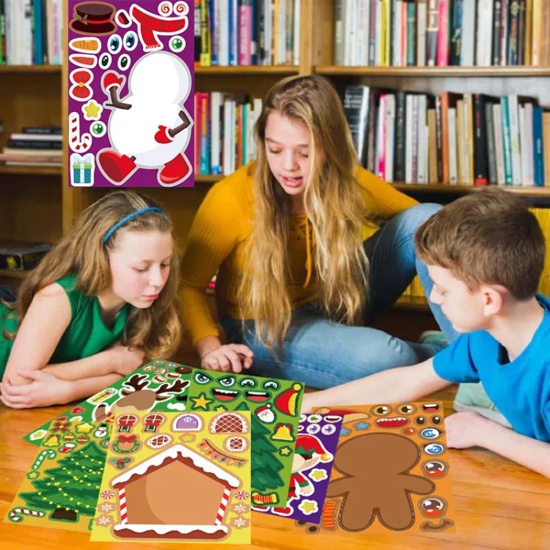 24 Etiquetas Armar DIY Navidad Santa Muñeco Nieve Calcomanías Pegatinas