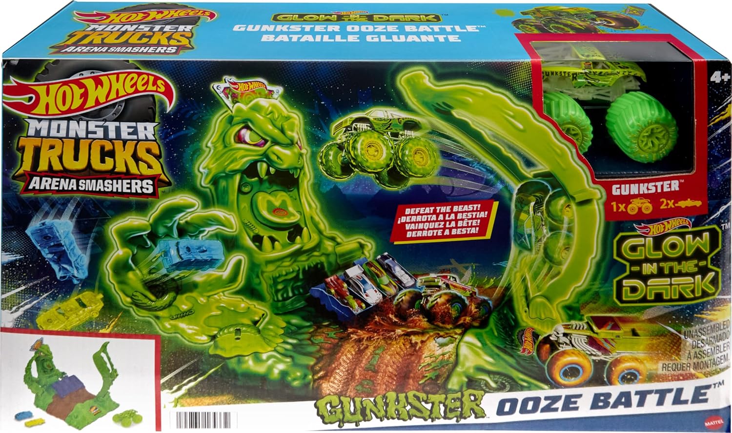 Pista Mattel Hot Wheels Monster Trucks Arena de Demolición Glow in The Dark