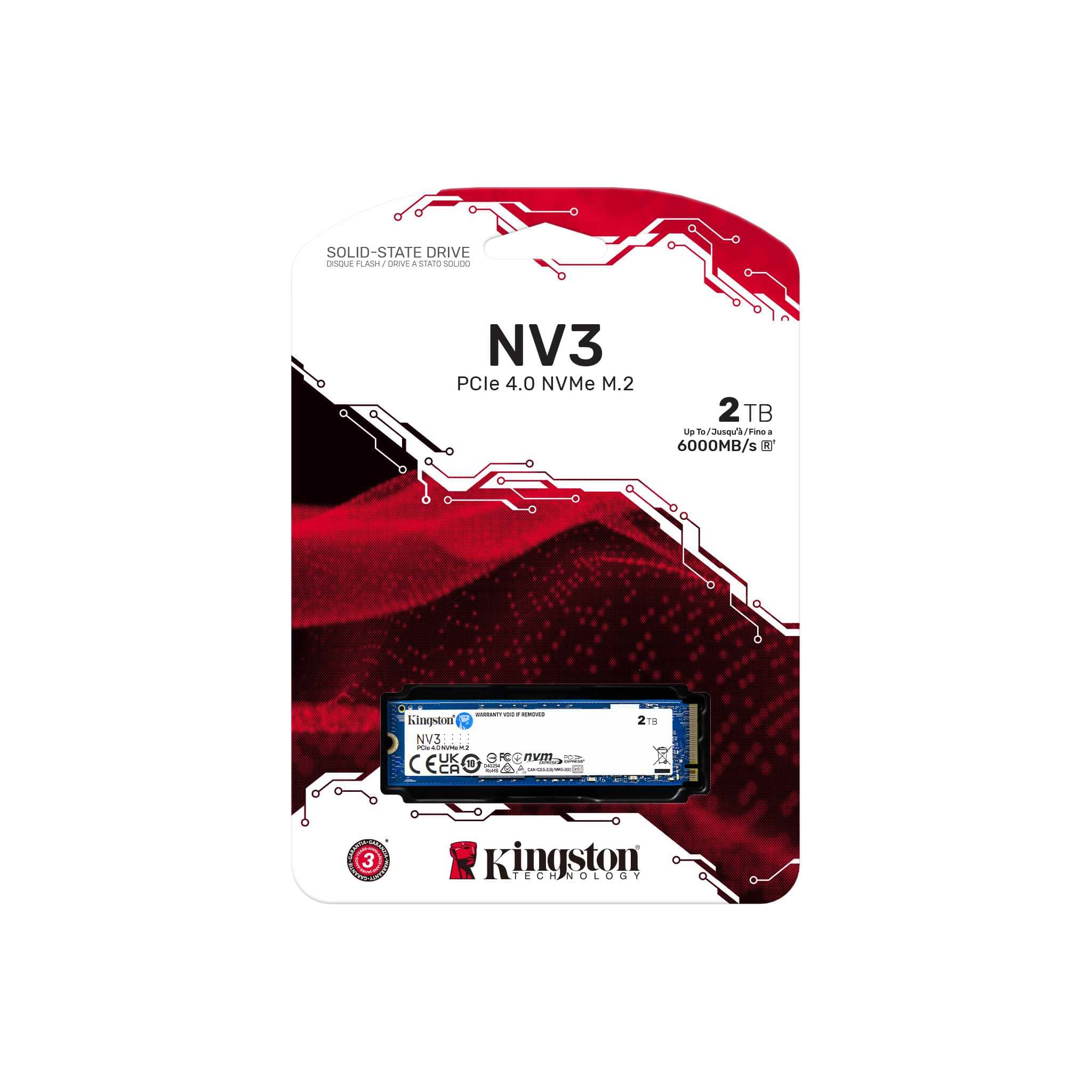 Unidad de Estado Sólido Kingston NV3 de 2 TB, M2 2280, NVMe PCIe Gen 4X4, 6000/5000 MB/s