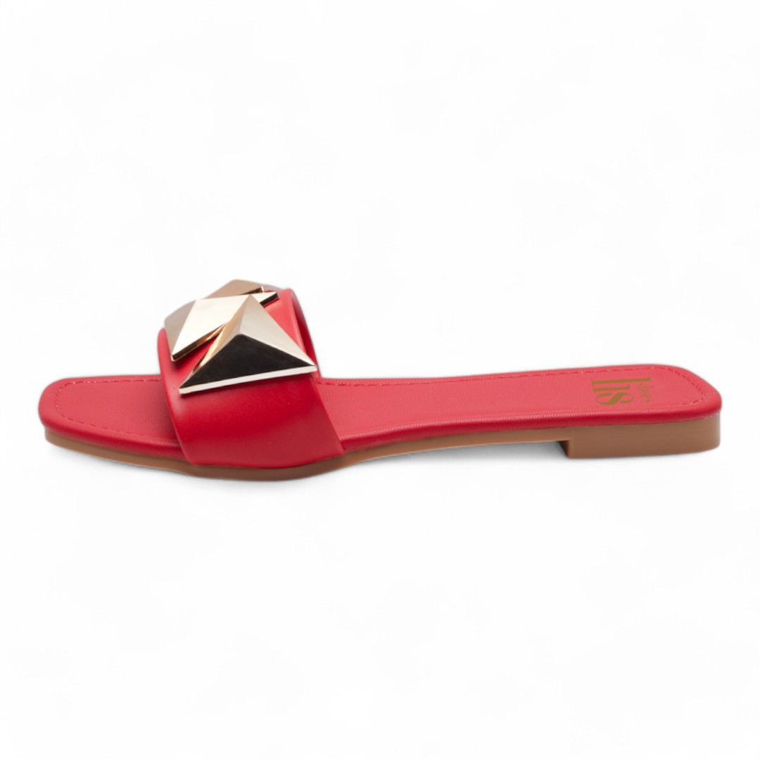 Sandalias Rojas con Estoperoles Tipo Piel Para Mujer Calzado Watanabe