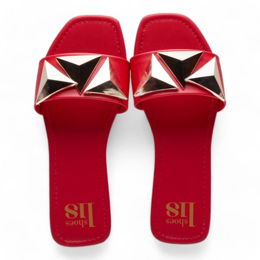 Sandalias Rojas con Estoperoles Tipo Piel Para Mujer Calzado Watanabe