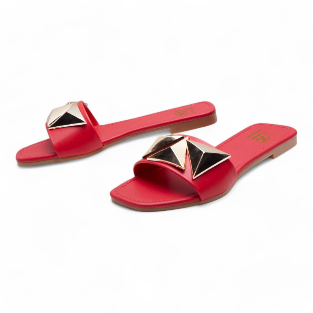 Sandalias Rojas con Estoperoles Tipo Piel Para Mujer Calzado Watanabe