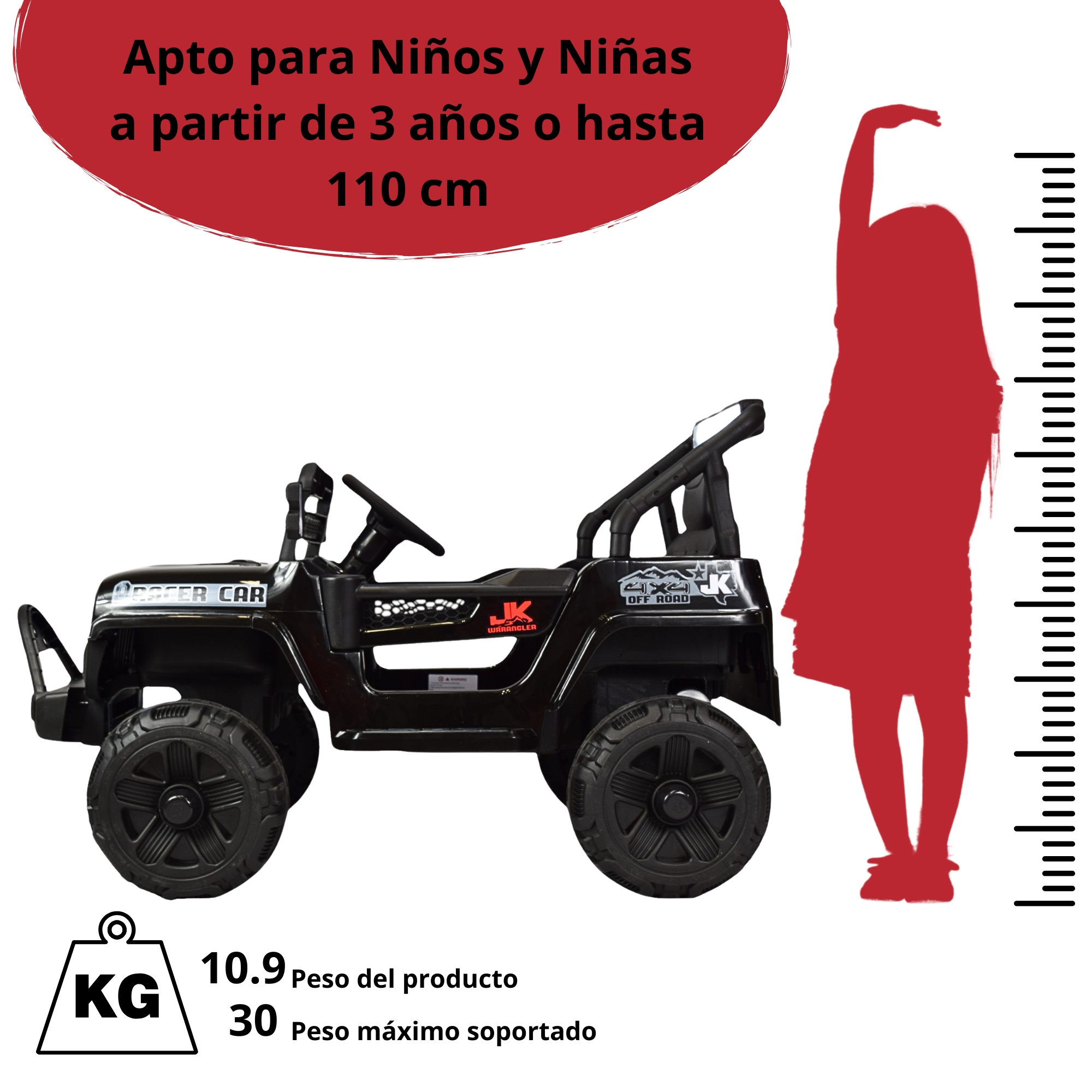 	Camioneta Montable Electrica para Niños Control Remoto 12v - Negro